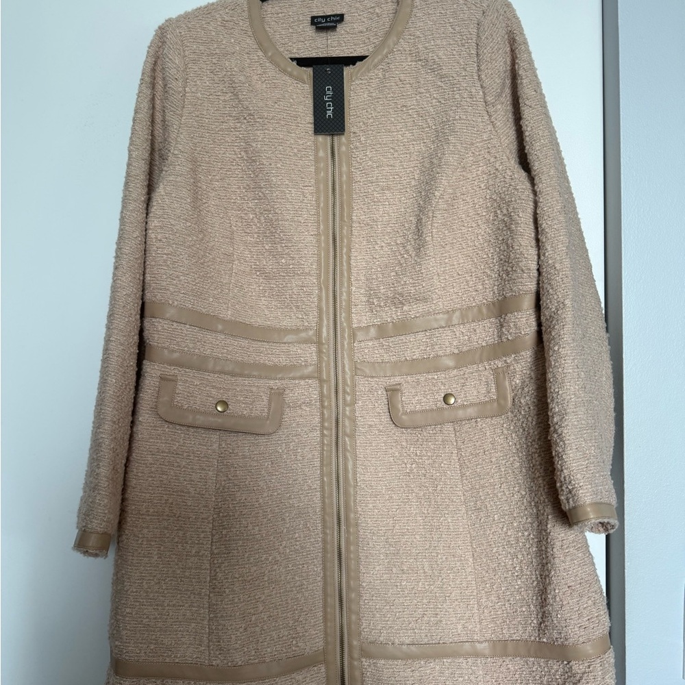 City Chic Textured Tan Coat Peacoat